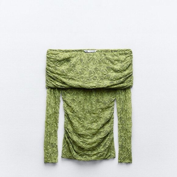 Zara off the shoulder green lace top - Picture 9 of 11